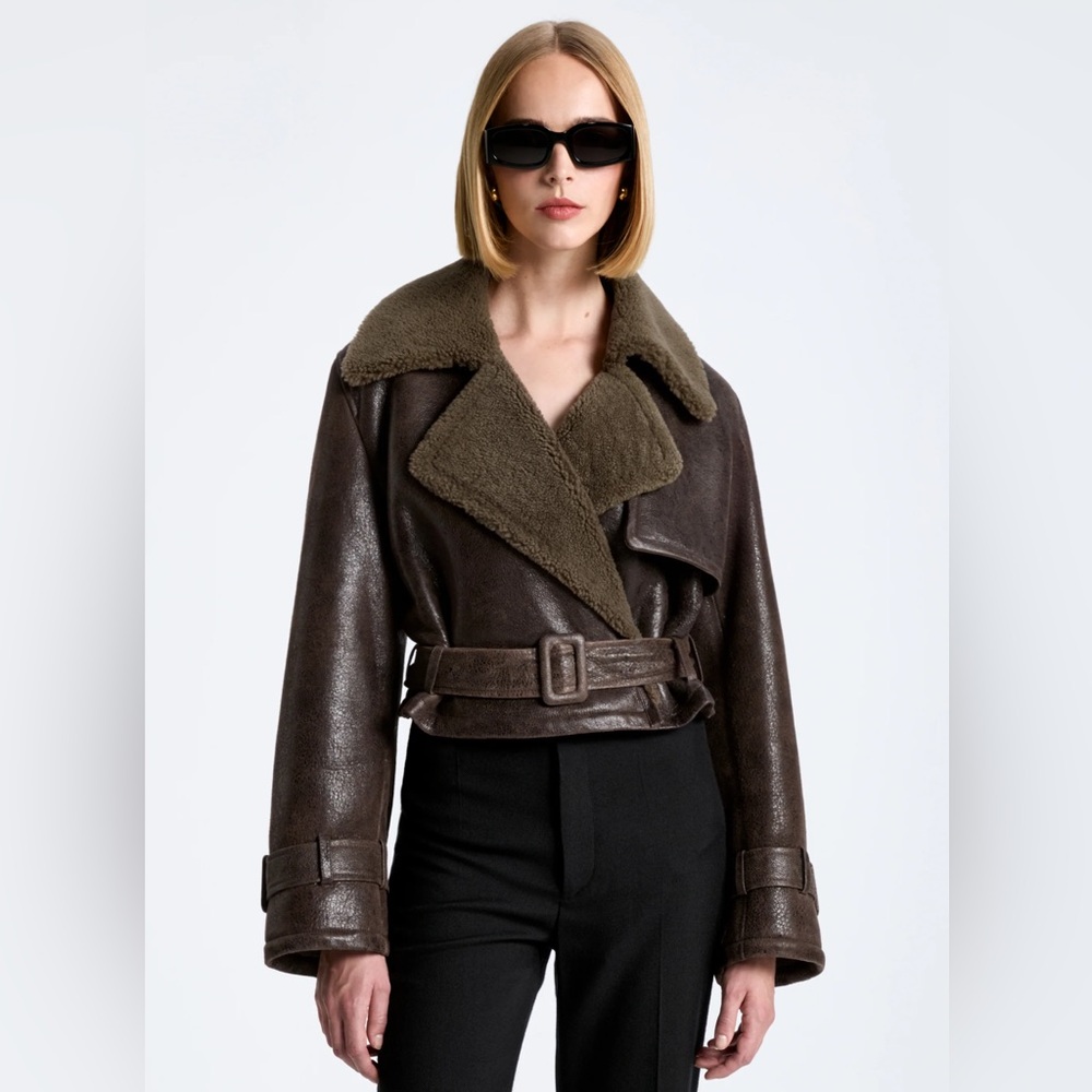 Nour Hammour Hatti Shearling, 40 - Cropped Shearling Jacket, Syrup